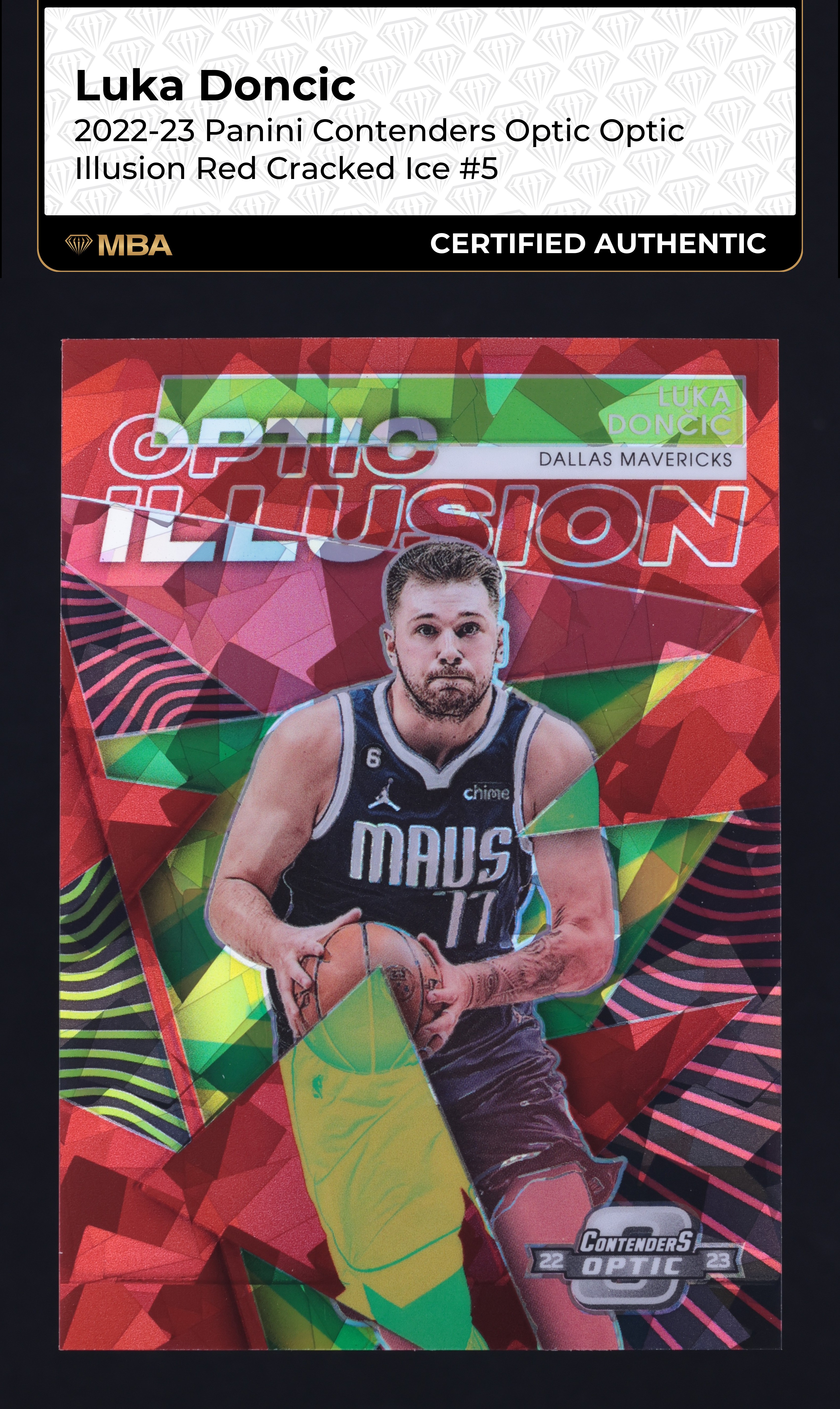 2022 Panini Contenders Optic Illusion Red Cracked Ice Luka Doncic #5 MBA AUTH