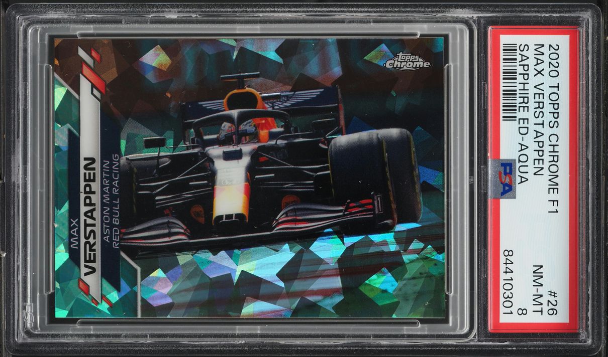 2020 Topps Chrome Formula 1 F1 Sapphire Aqua Max Verstappen /99 #26 PSA 8 NM-MT