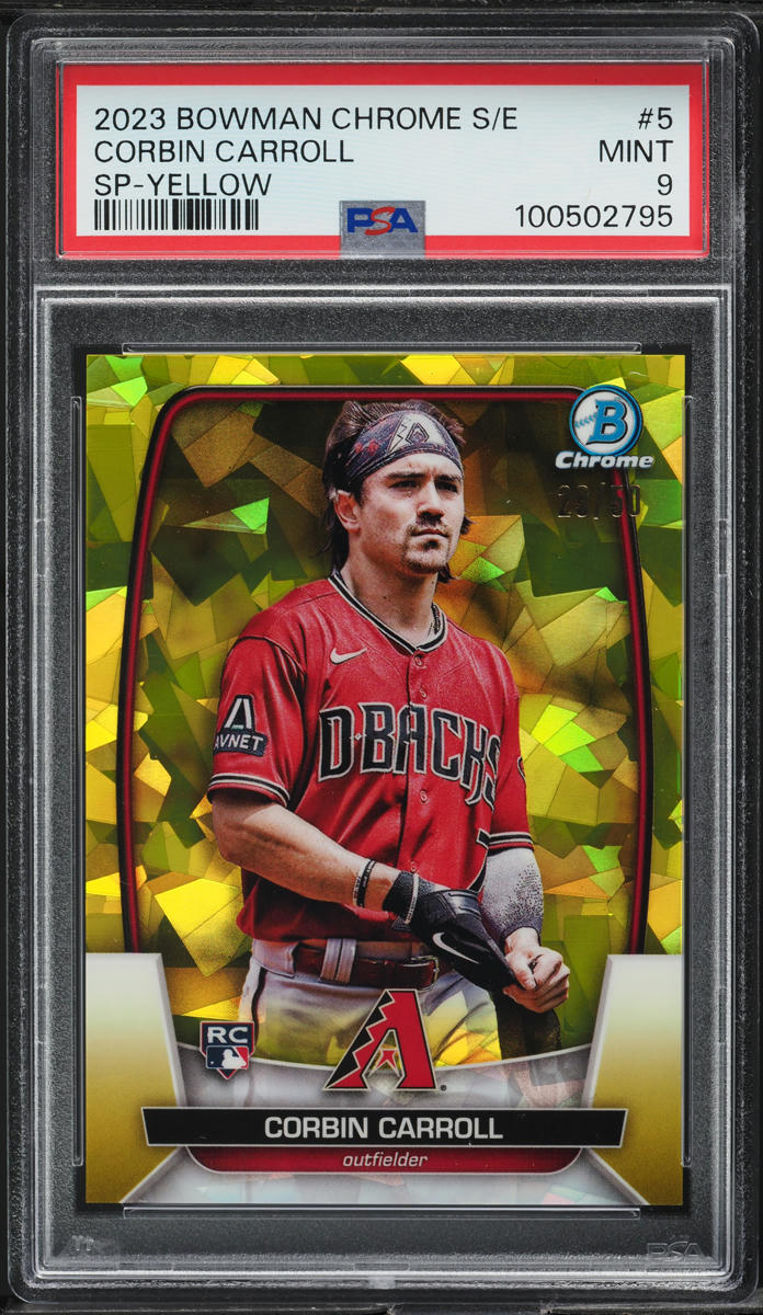 2023 Bowman Chrome Sapphire Yellow Corbin Carroll SP ROOKIE /50 #5 PSA 9 MINT
