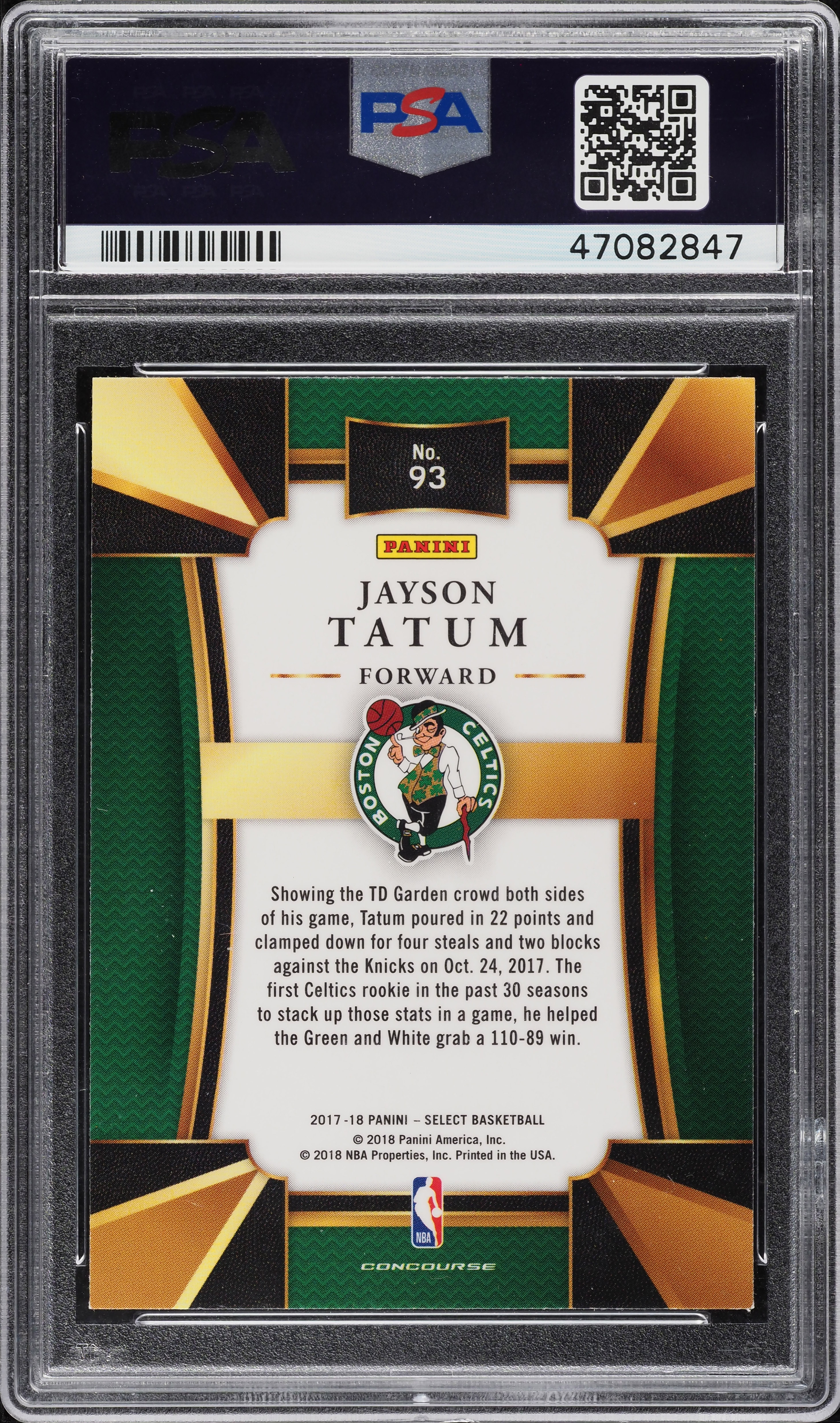 2017 Select Concourse Jayson Tatum ROOKIE #93 PSA 10 GEM MINT