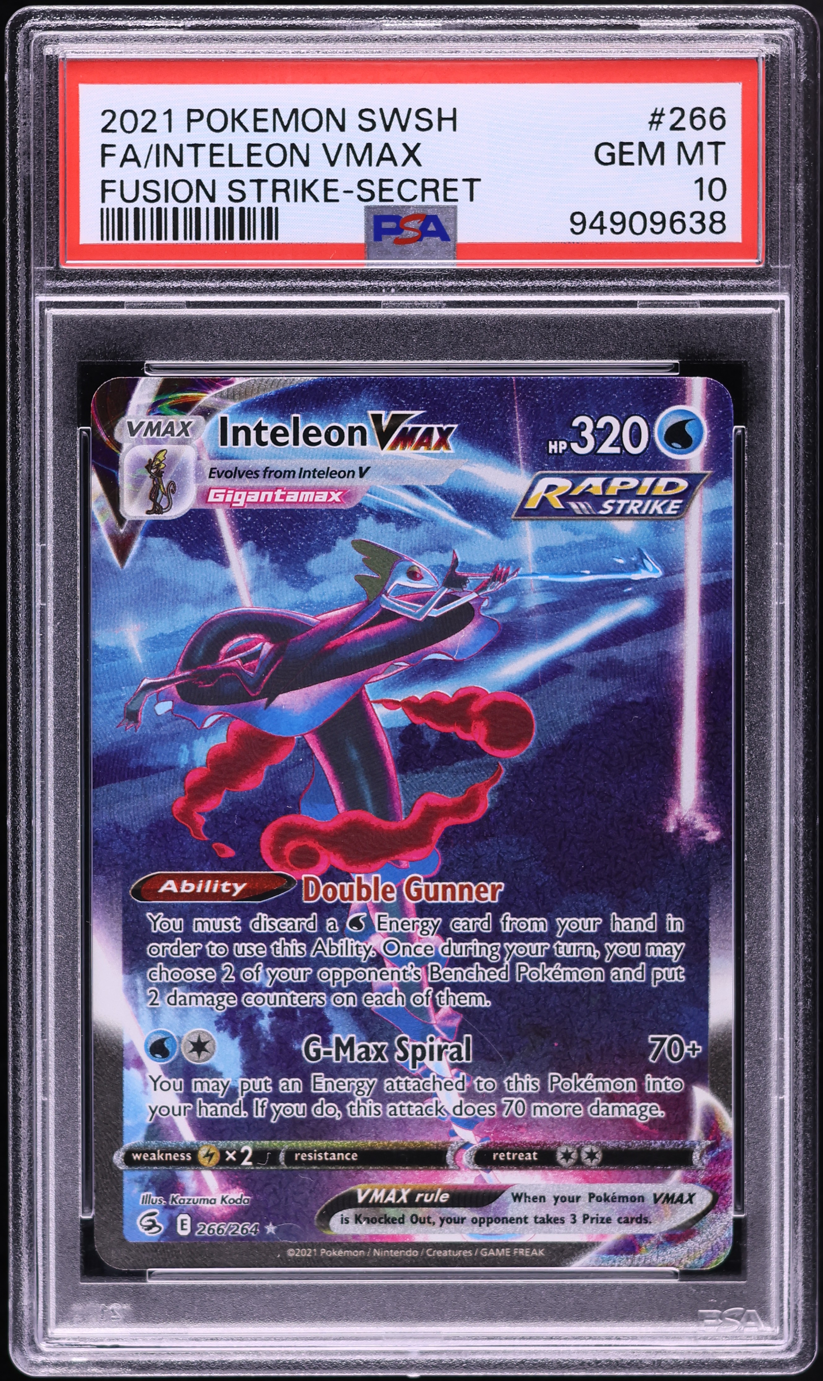 2021 Pokemon Sword & Shield Fusion Strike SEC Inteleon VMAX #266 PSA 10 GEM MINT