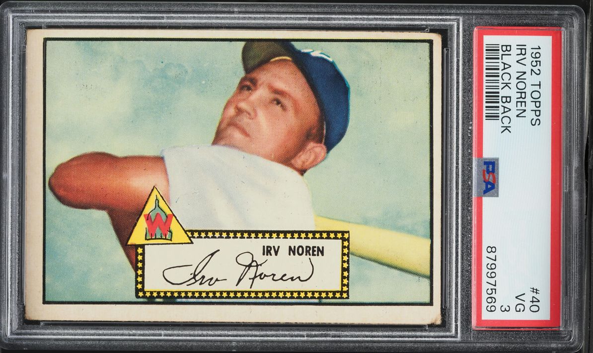 1952 Topps Black Back Irv Noren #40 PSA 3 VG