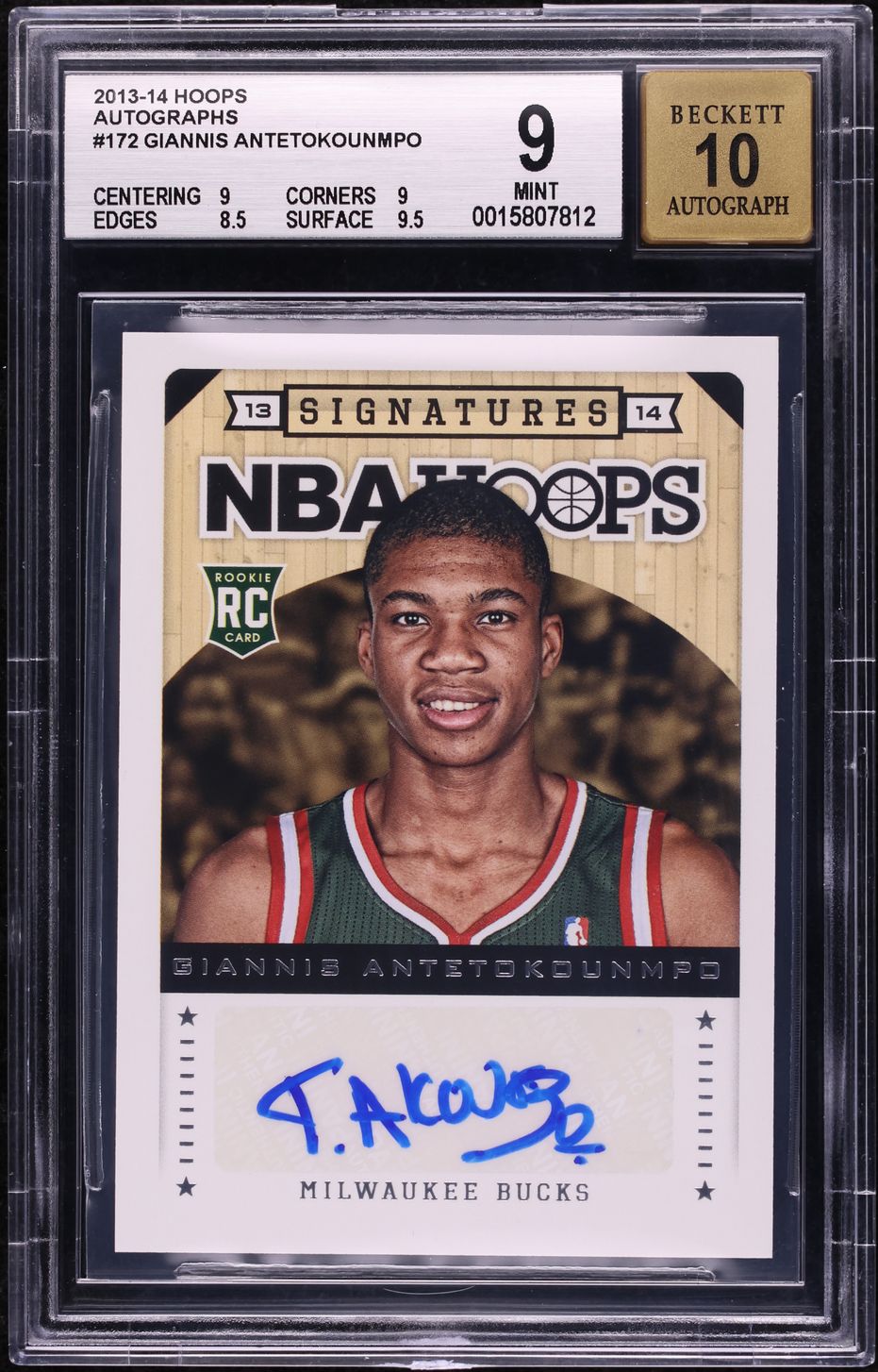 2013 Hoops Giannis Antetokounmpo ROOKIE AUTO #172 BGS 9 MINT