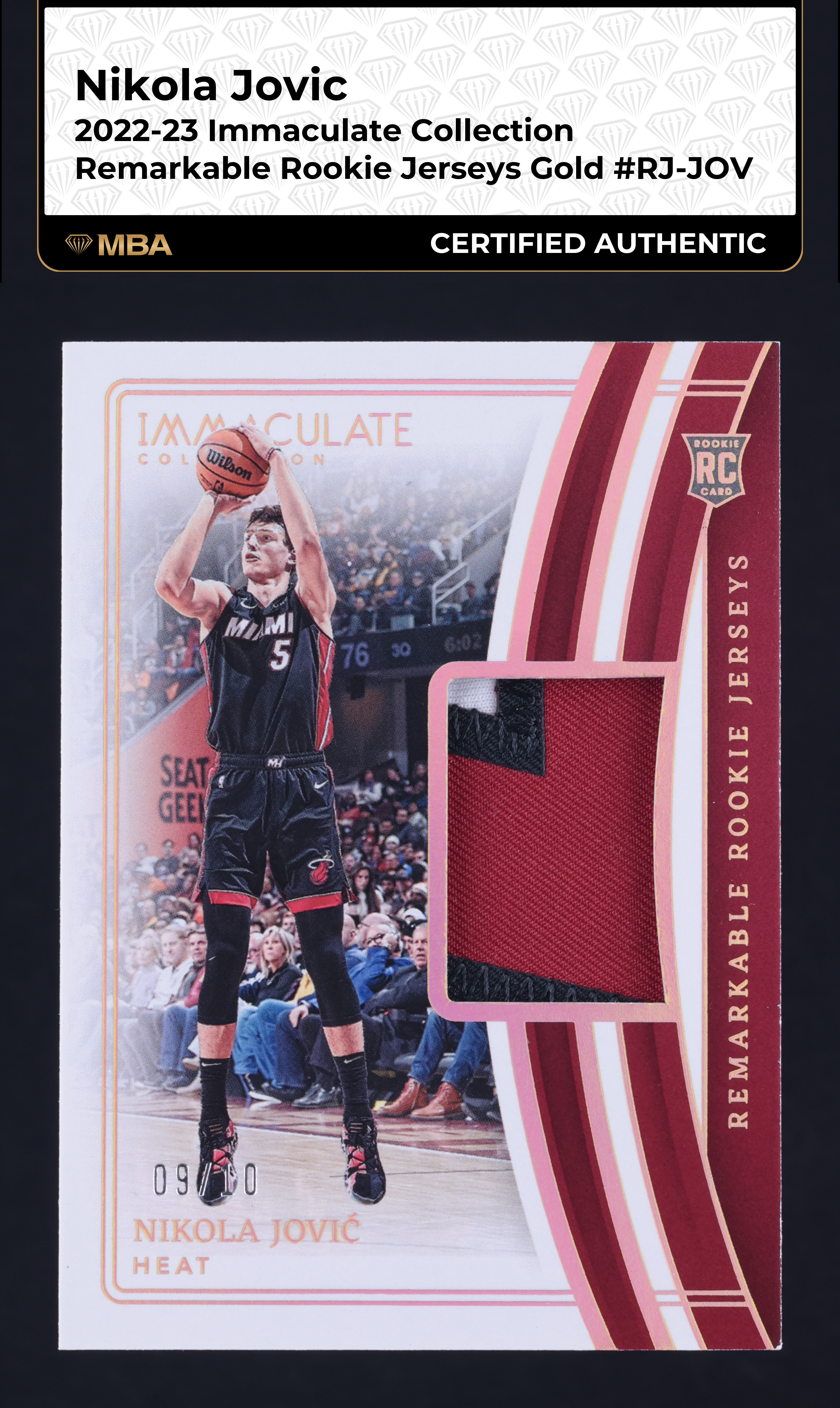 2022 Immaculate Collection Remarkable Gold Nikola Jovic RC PATCH /10 MBA AUTH