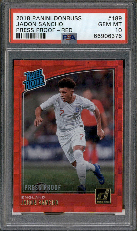 2018 Donruss Press Proof Red #189 Jadon Sancho RC PSA 10