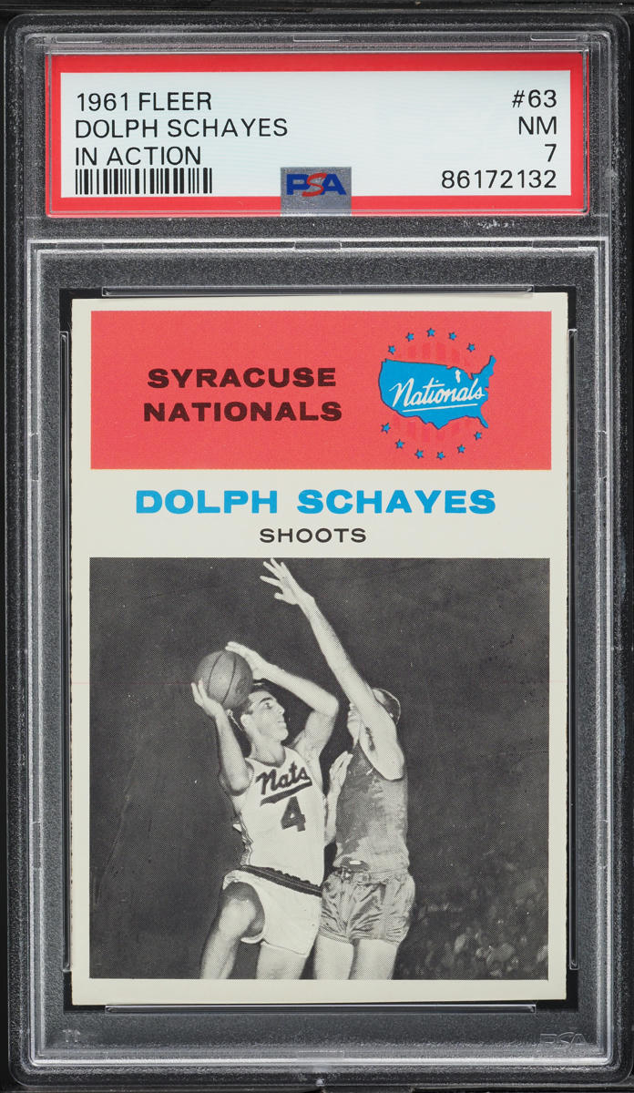 1961 Fleer Basketball Dolph Schayes IN ACTION #63 PSA 7 NRMT