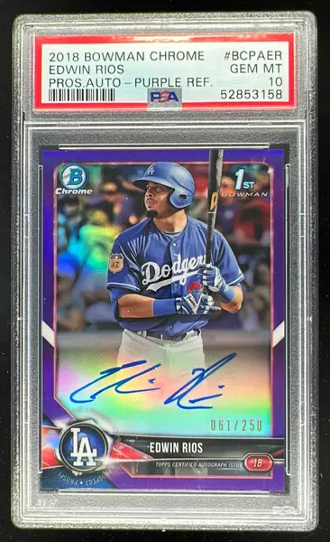 2018 Bowman Chrome Purple Refractor #BCPA-ER Edwin Rios Auto /250 PSA 10