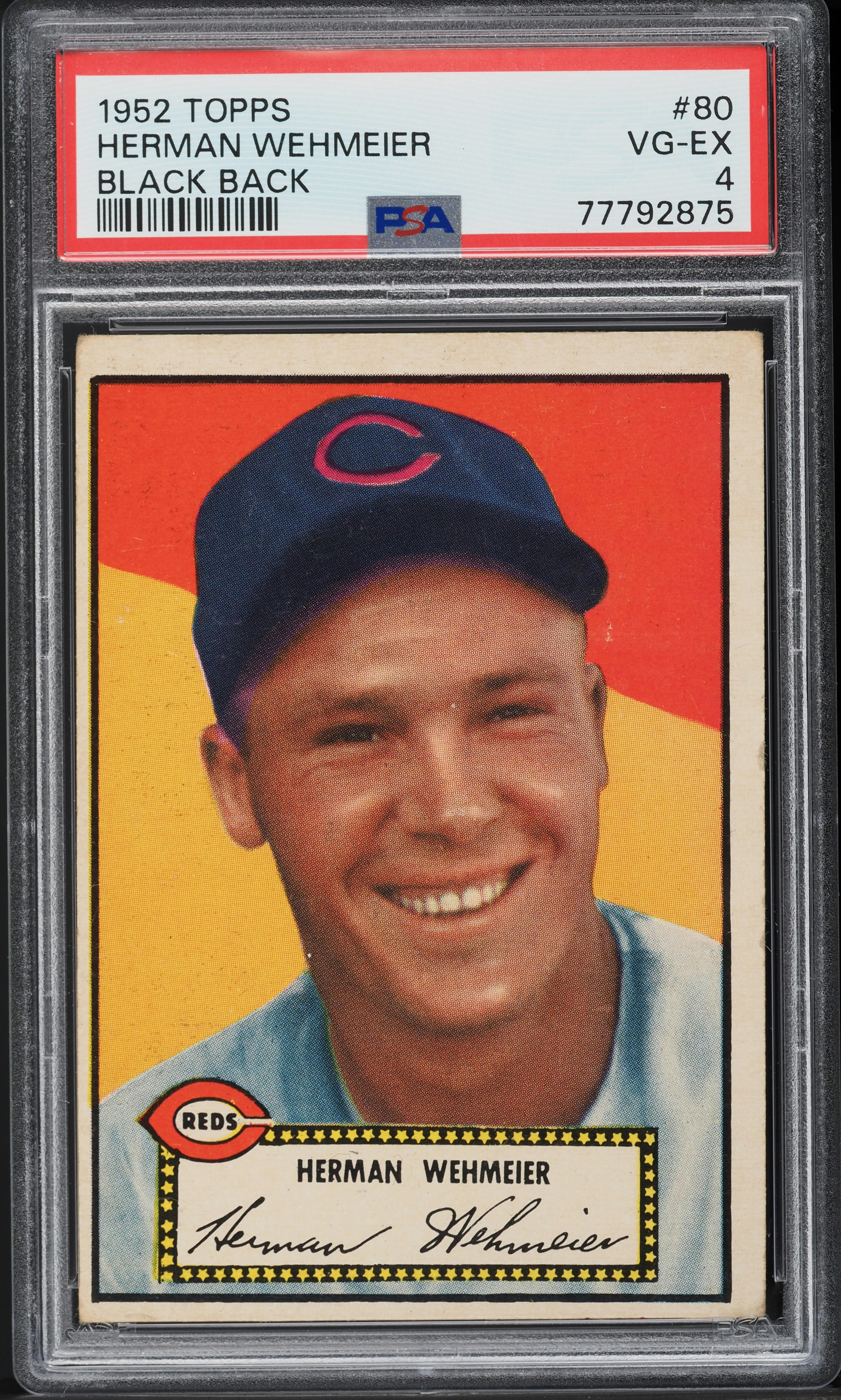 1952 Topps Herman Wehmeier BLACK BACK #80 PSA 4 VGEX