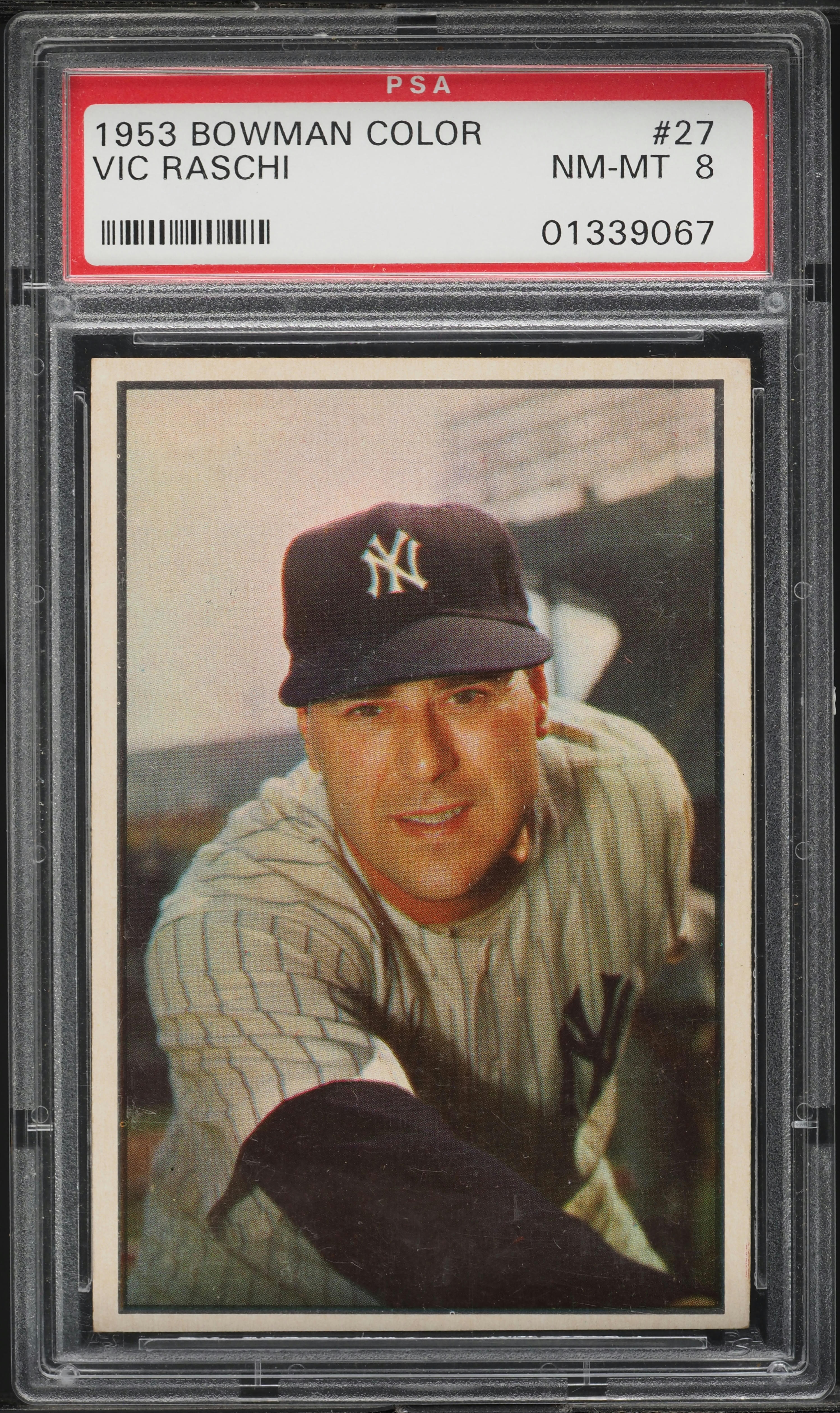 1953 Bowman Color SETBREAK Vic Raschi #27 PSA 8 NM-MT