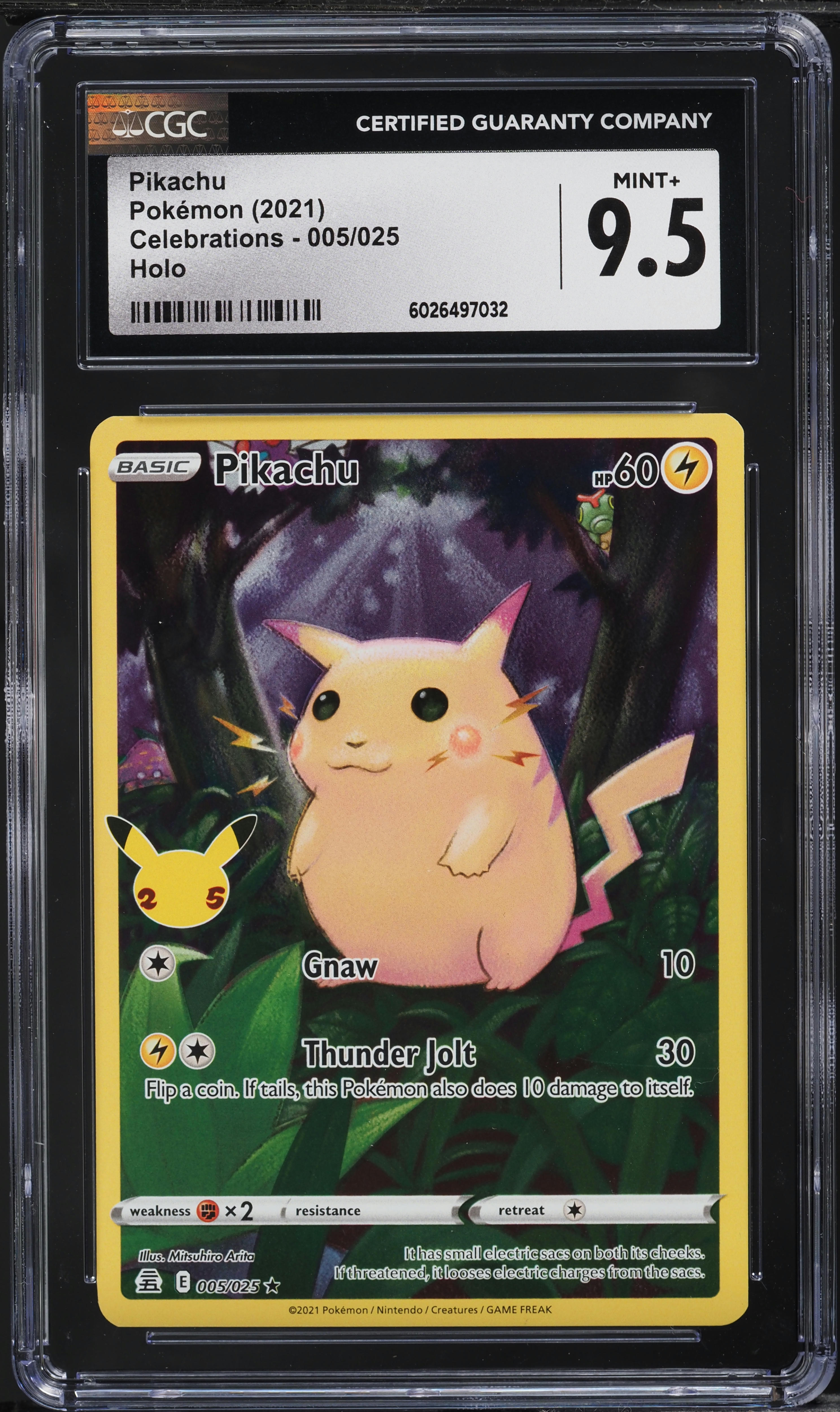 2021 Pokemon Sword & Shield Celebrations Full Art Pikachu #5 CGC 9.5 MINT+