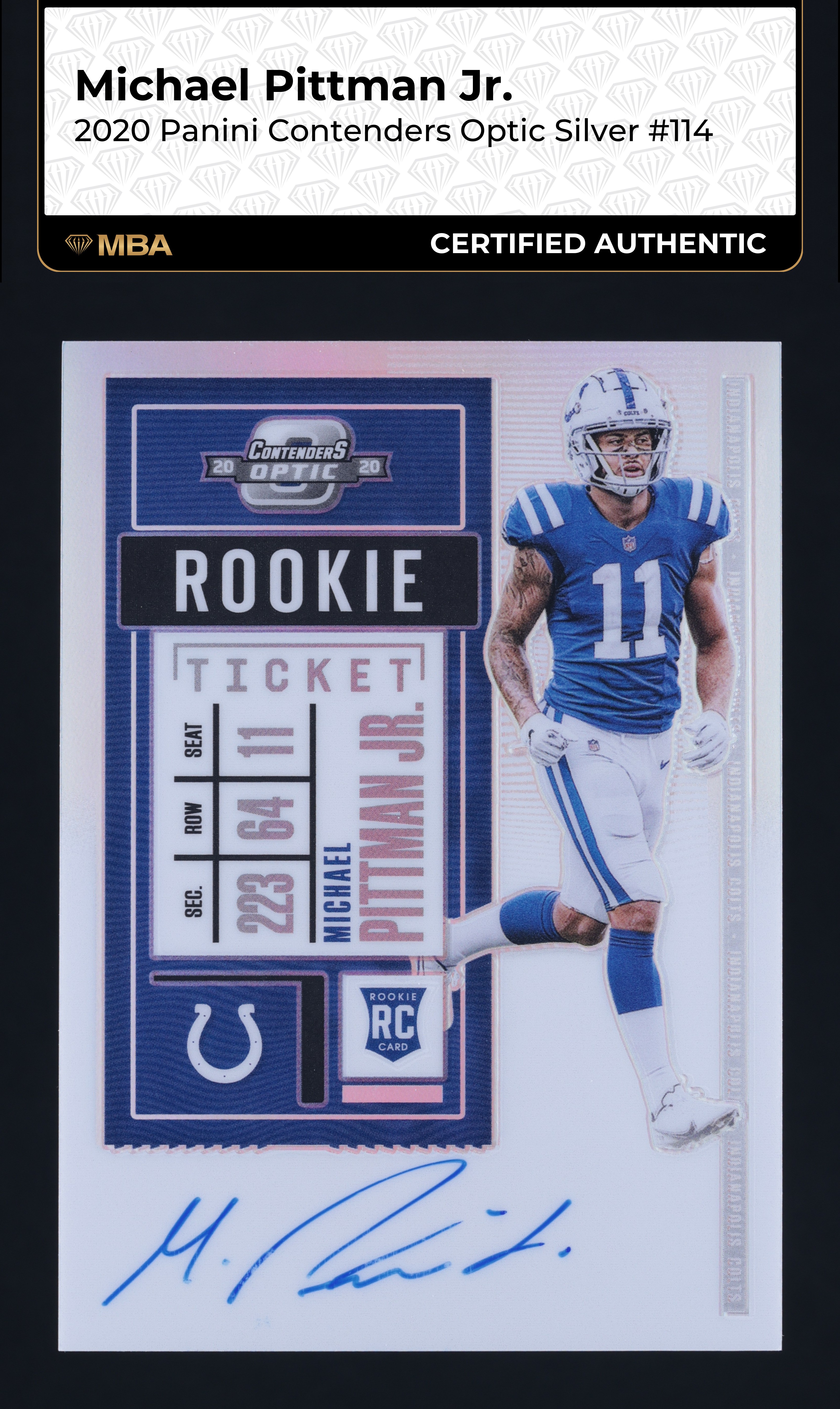2020 Panini Contenders Optic Silver Michael Pittman Jr ROOKIE AUTO #114 MBA AUTH