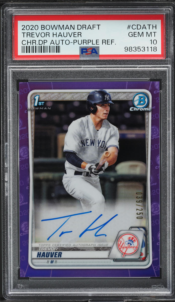 2020 Bowman Chrome Purple Refractor Trevor Hauver PROSPECT AUTO /250 PSA 10 GEM