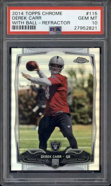 2014 Topps Chrome Refractor #115 Derek Carr With Ball RC Rookie PSA 10