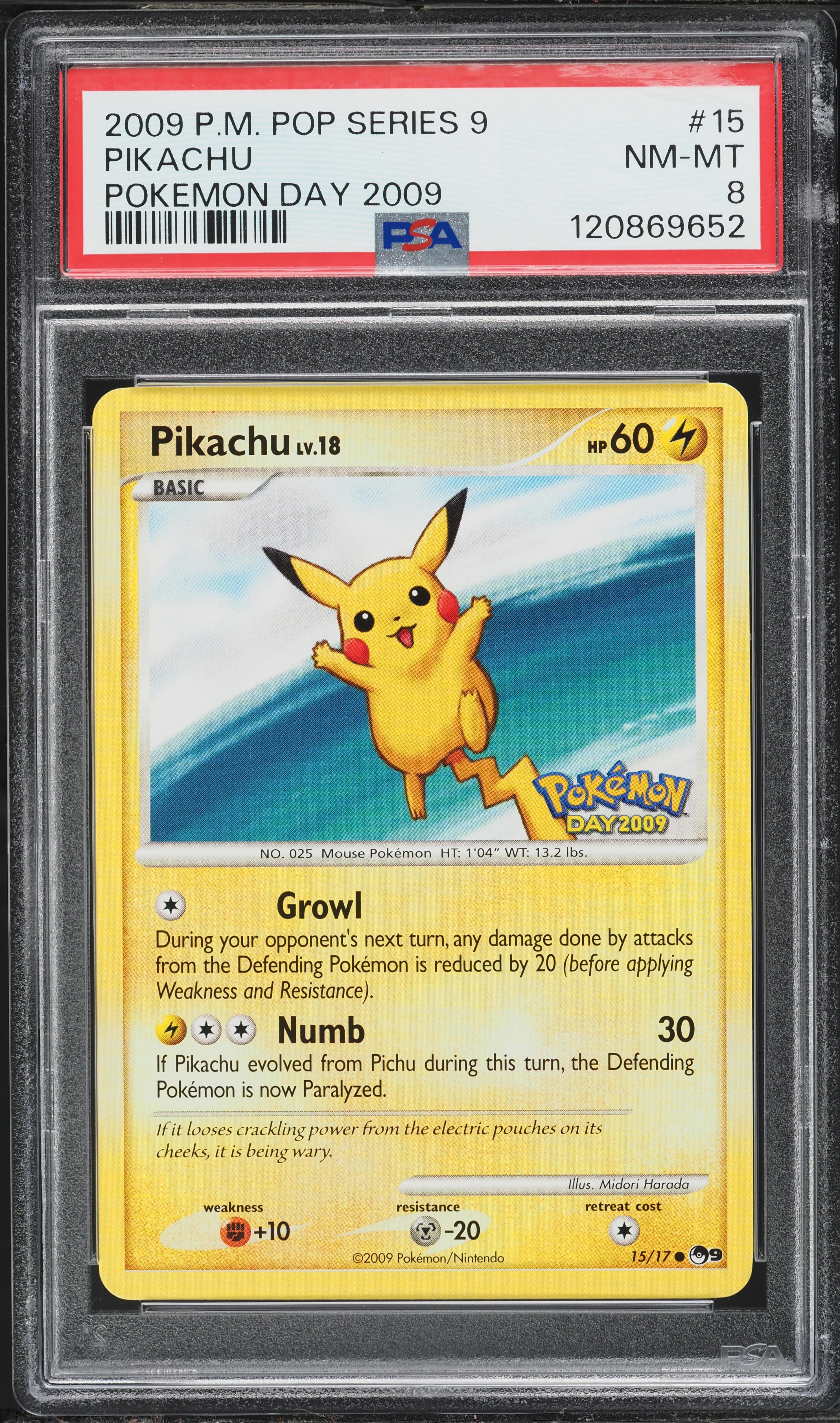 2009 Pokemon POP Series 9 Pokemon Day '09 Pikachu #15 PSA 8 NM-MT