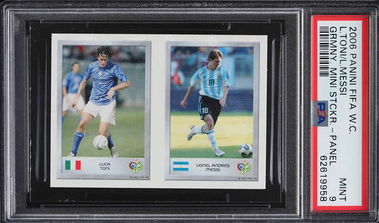 2006 Panini FIFA World Cup Germany Mini Sticker Luca Toni & Lionel Messi PSA 9