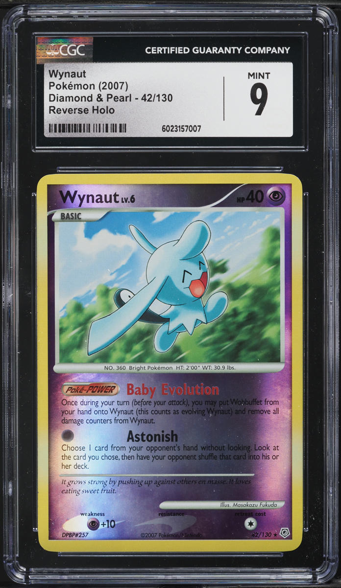 2007 Pokemon Diamond & Pearl Reverse Holo Wynaut #42 CGC 9 MINT