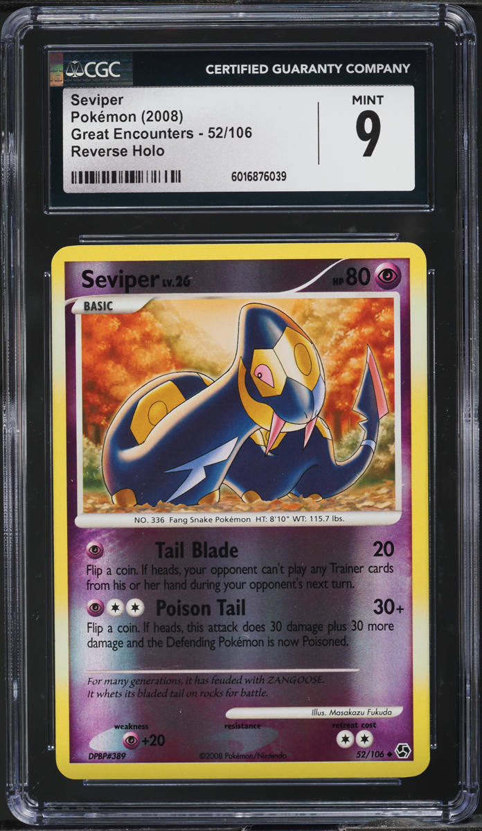 2008 Pokemon Diamond & Pearl Great Encounters Reverse Holo Seviper #52 CGC 9