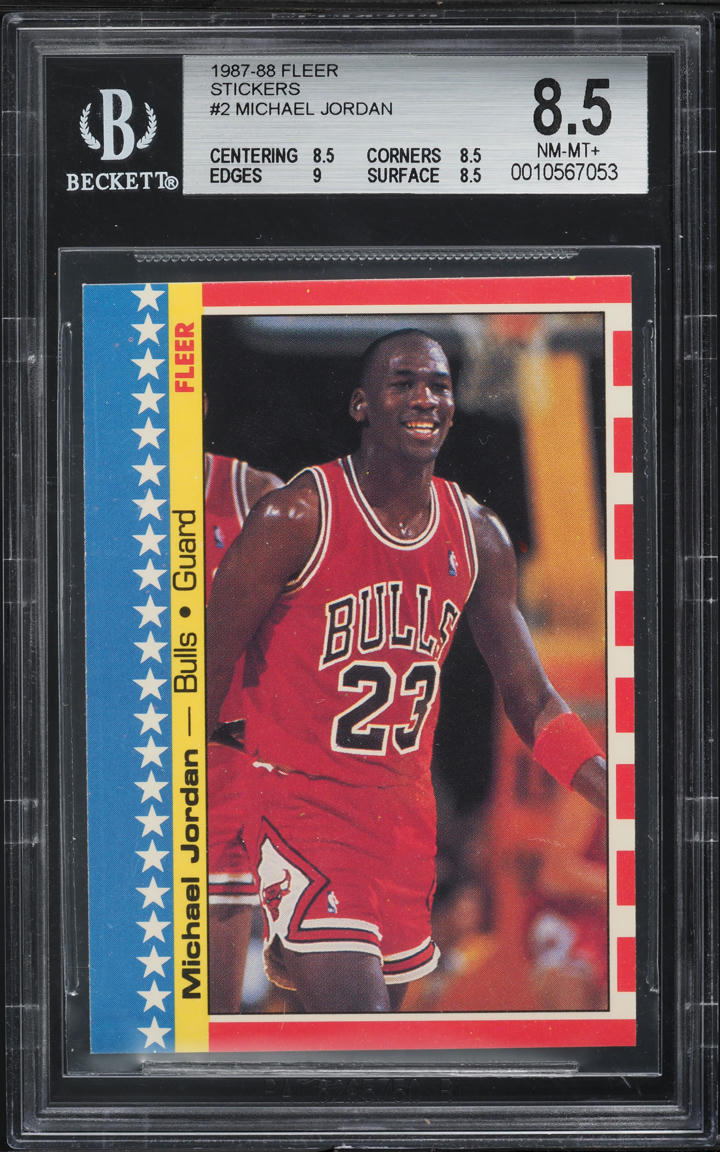 1987 Fleer Sticker Michael Jordan #2 BGS 8.5 NM-MT+