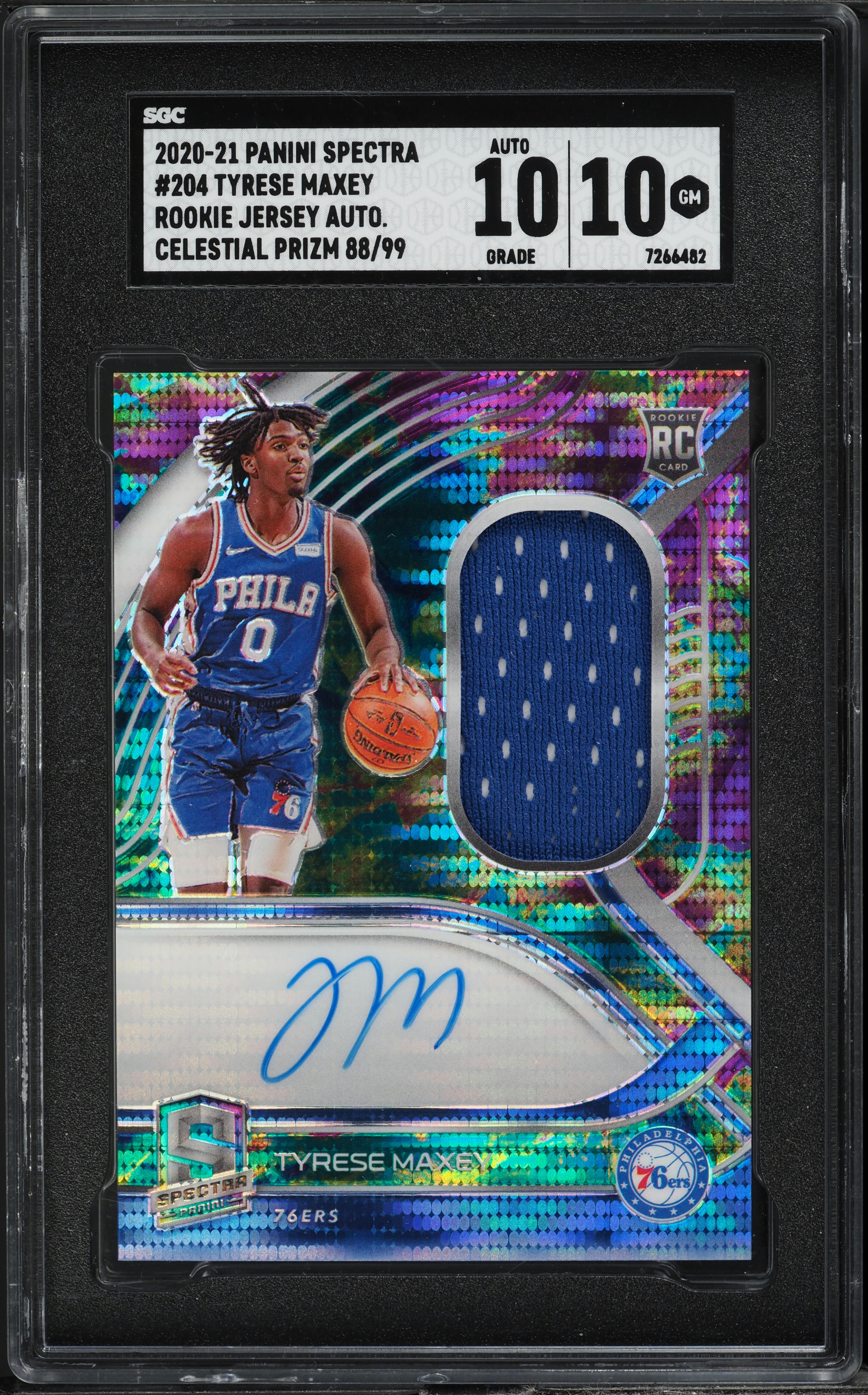 2020 Panini Spectra Celestial Tyrese Maxey ROOKIE PATCH AUTO /99 #204 SGC 10 GEM