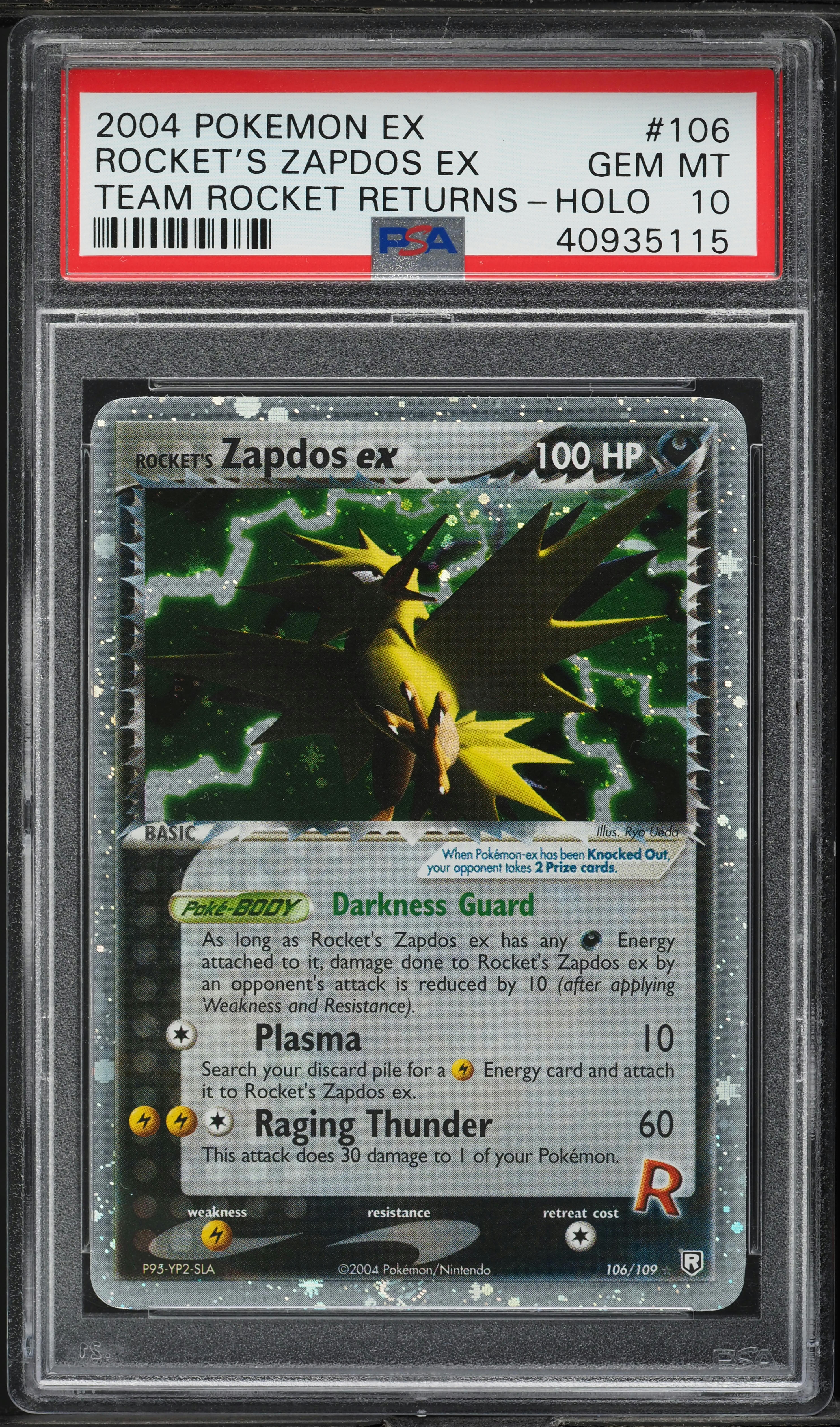 2004 Pokemon EX Team Rocket Returns Holo Rocket's Zapdos ex #106 PSA 10 GEM MINT