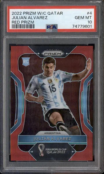 2022 Panini Prizm World Cup Qatar Red Prizm #4 Julian Alvarez RC /399 PSA 10