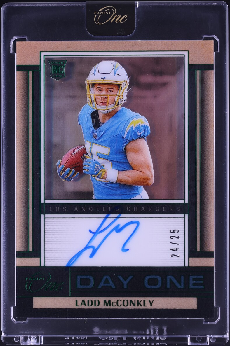 2024 Panini One Day One Green Ladd McConkey ROOKIE AUTO /25 #135