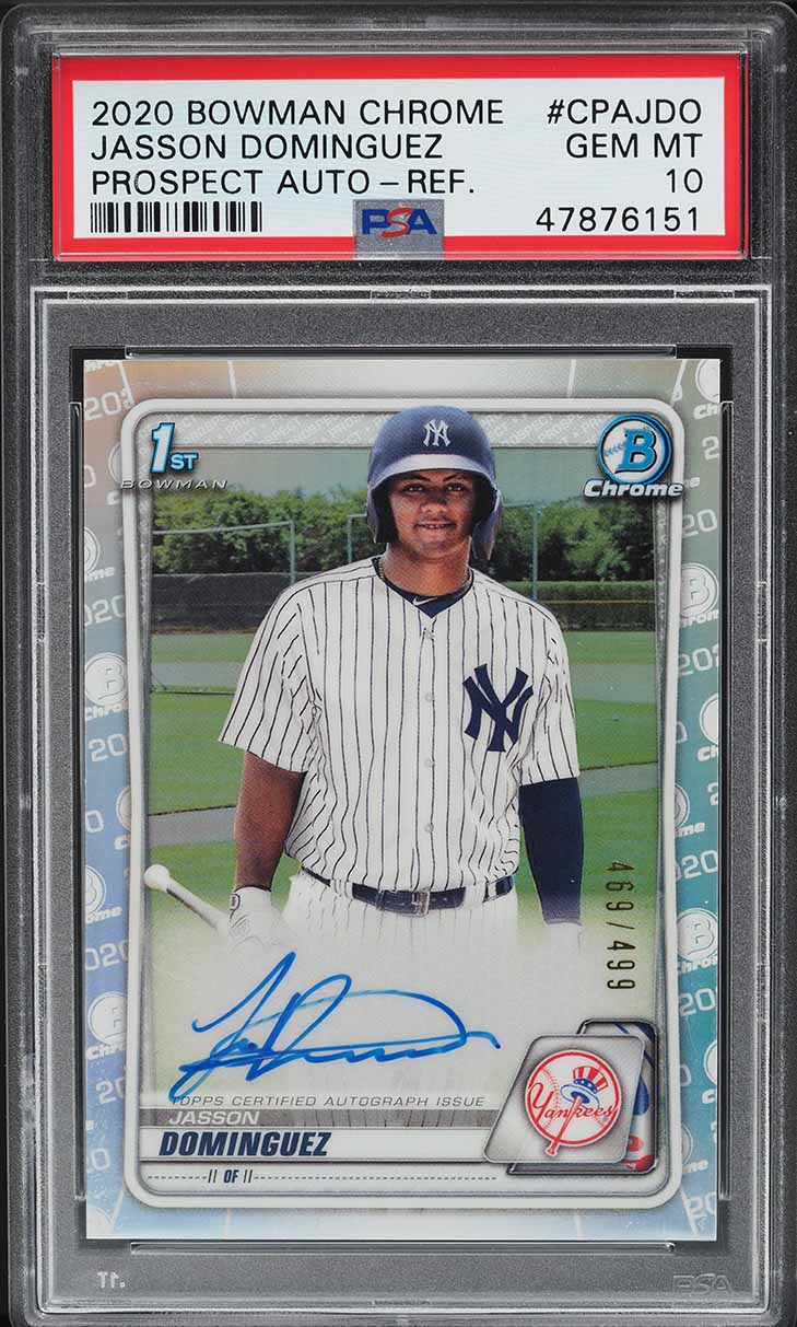 2020 Bowman Chrome Refractor Jasson Dominguez ROOKIE AUTO /499 PSA 10 GEM MINT