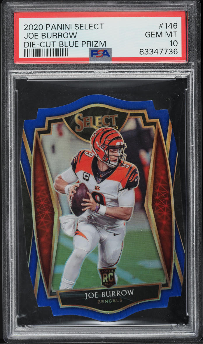2020 Select Premier Level Die-Cut Blue Prizm Joe Burrow ROOKIE #146 PSA 10 GEM