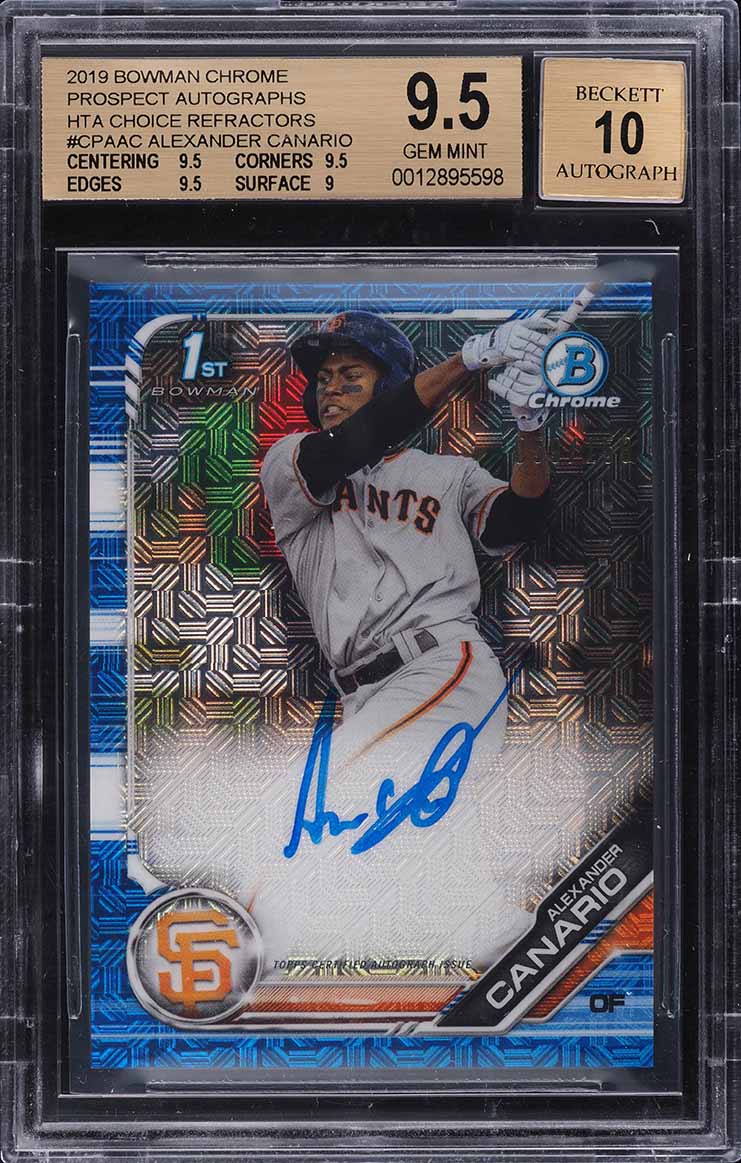 2019 Bowman Chrome HTA Choice Refractor Alexander Canario RC AUTO /150 BGS 9.5