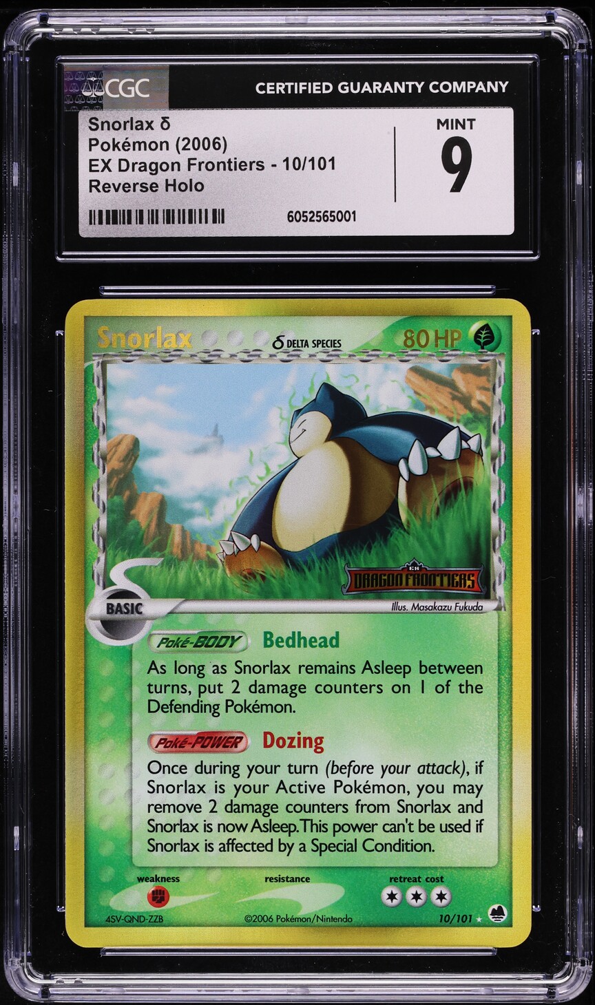 2006 Pokemon EX Dragon Frontiers Reverse Holo Snorlax #10 CGC 9 MINT