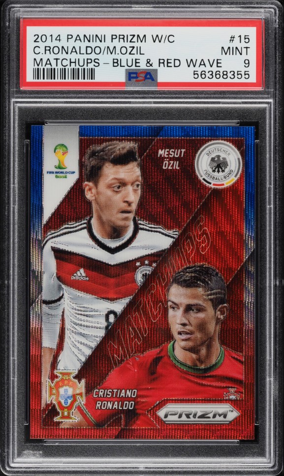 2014 Panini Prizm World Cup Red Blue Wave Cristiano Ronaldo & Mesut Ozil PSA 9