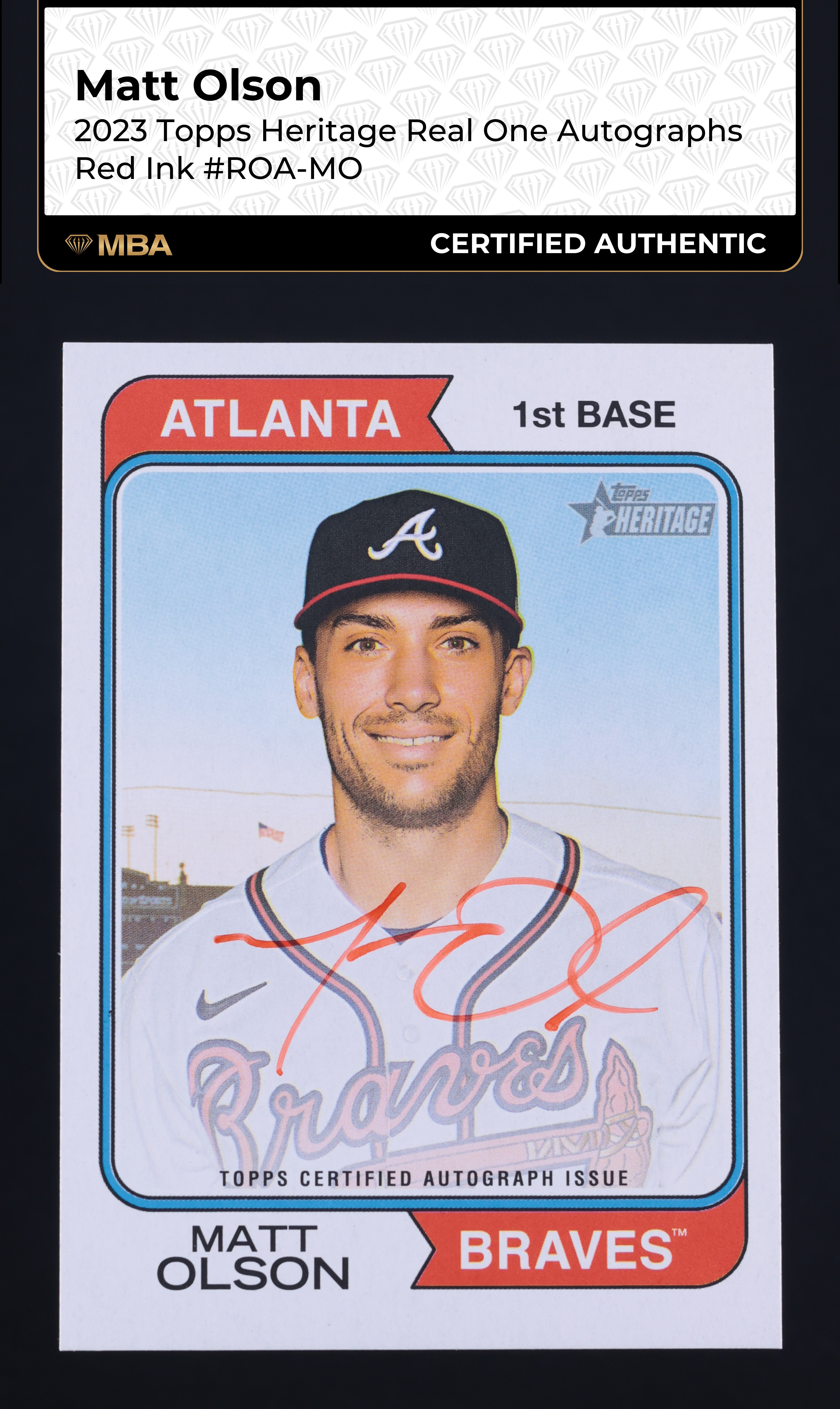 2023 Topps Heritage Real One Red Ink Matt Olson AUTO /74 #ROA-MO MBA AUTH