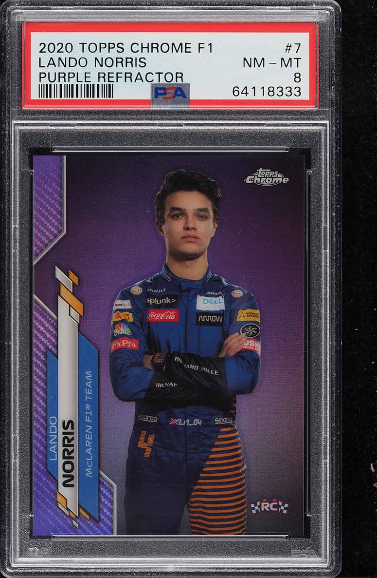 2020 Topps Chrome Formula 1 Purple Refractor Lando Norris ROOKIE /399 #7 PSA 8