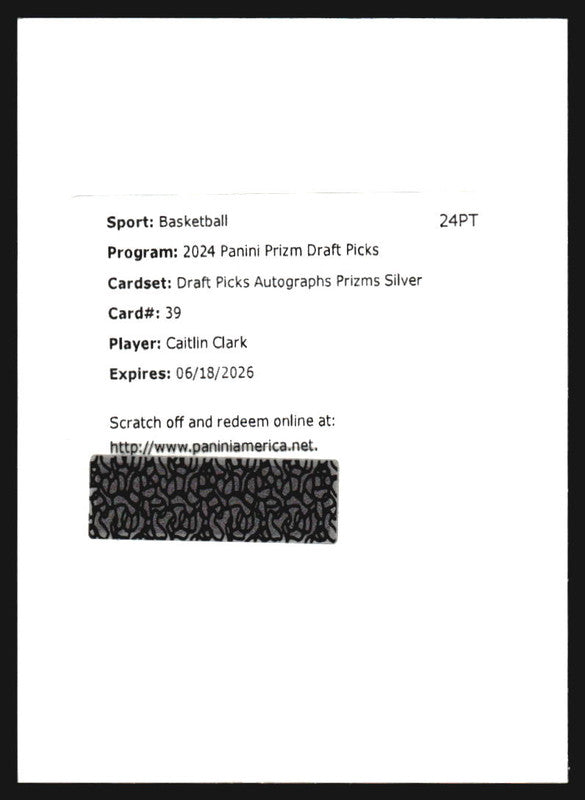 2024 Panini Prizm Draft Autograph Prizm Silver Caitlin Clark *Redemption