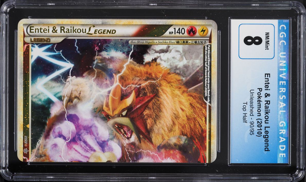 2010 Pokemon HGSS Unleashed Top Half Entei & Raikou Legend #90 CGC 8 NM-MT