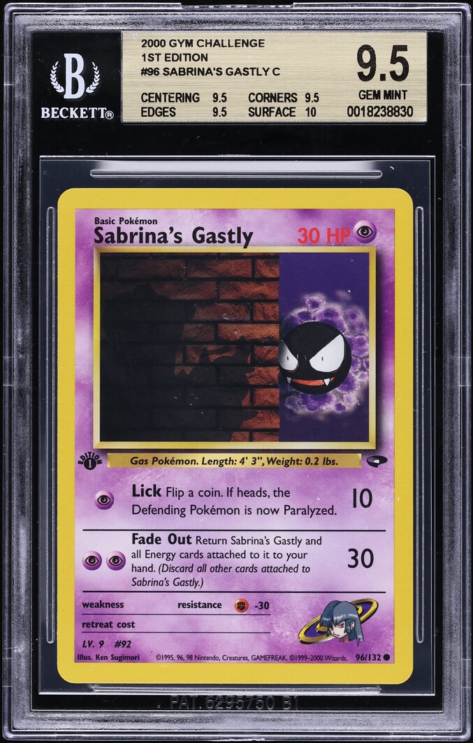 2000 Pokemon Gym Challenge 1st Edition Sabrina's Gastly #96 BGS 9.5 GEM MINT