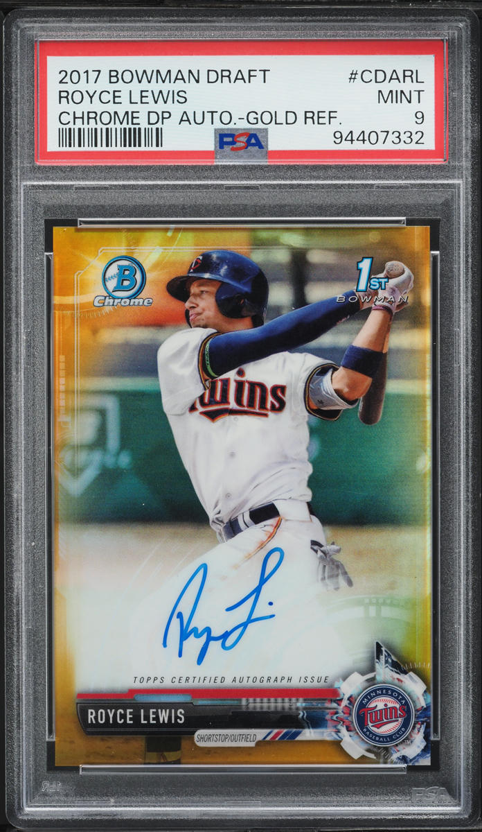 2017 Bowman Chrome Draft Gold Refractor Royce Lewis PROSPECT AUTO /50 PSA 9