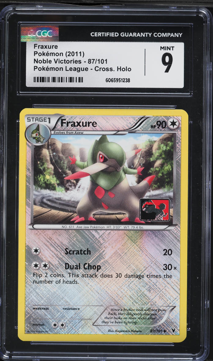 2011 Pokemon Noble Victories League Crosshatch Holo Fraxure #87 CGC 9 MINT