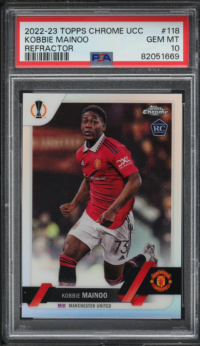 2022 Topps Chrome UEFA Club Competitions Refractor Kobbie Mainoo RC #118 PSA 10