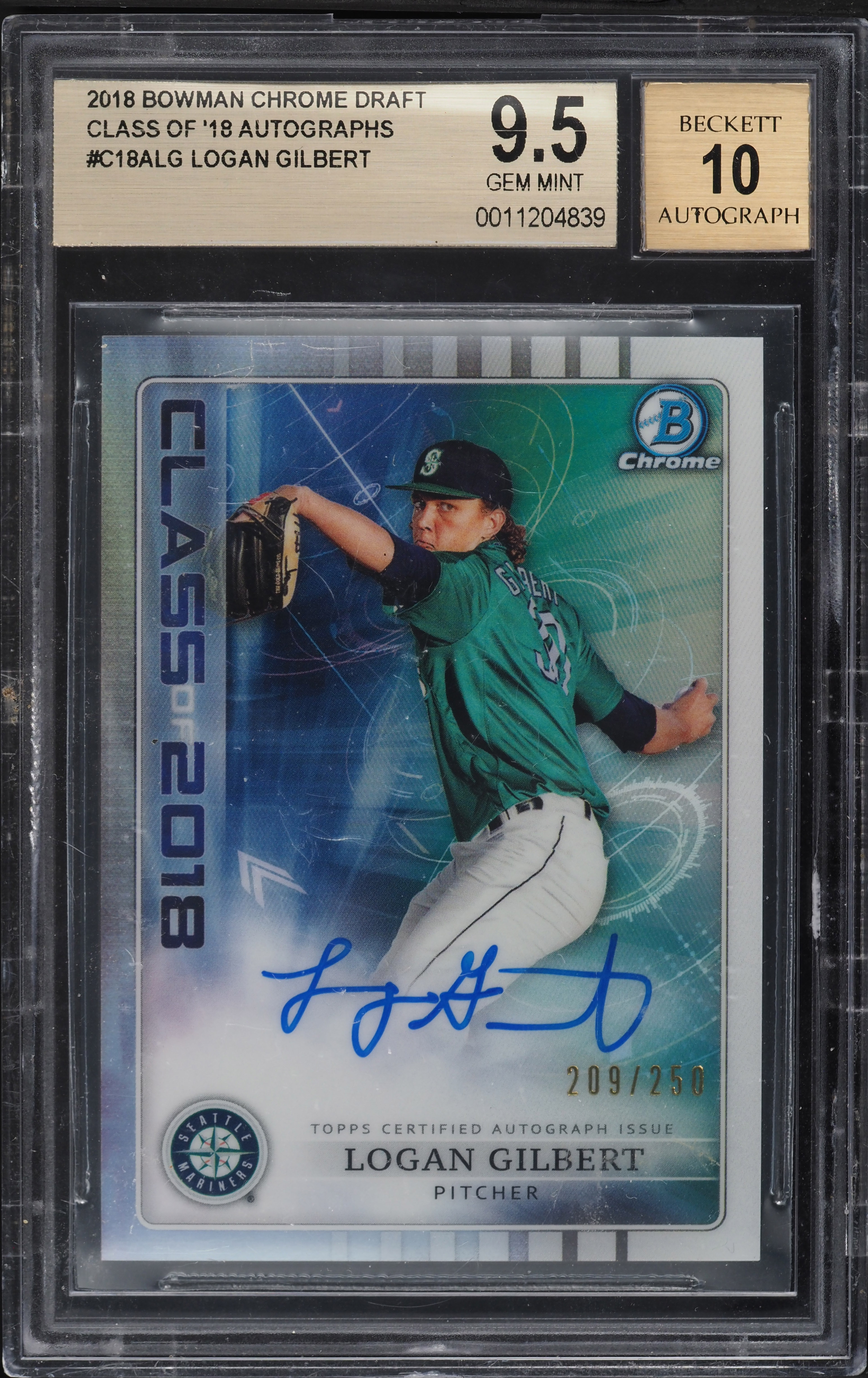2018 Bowman Chrome Class Of '18 Logan Gilbert ROOKIE AUTO /250