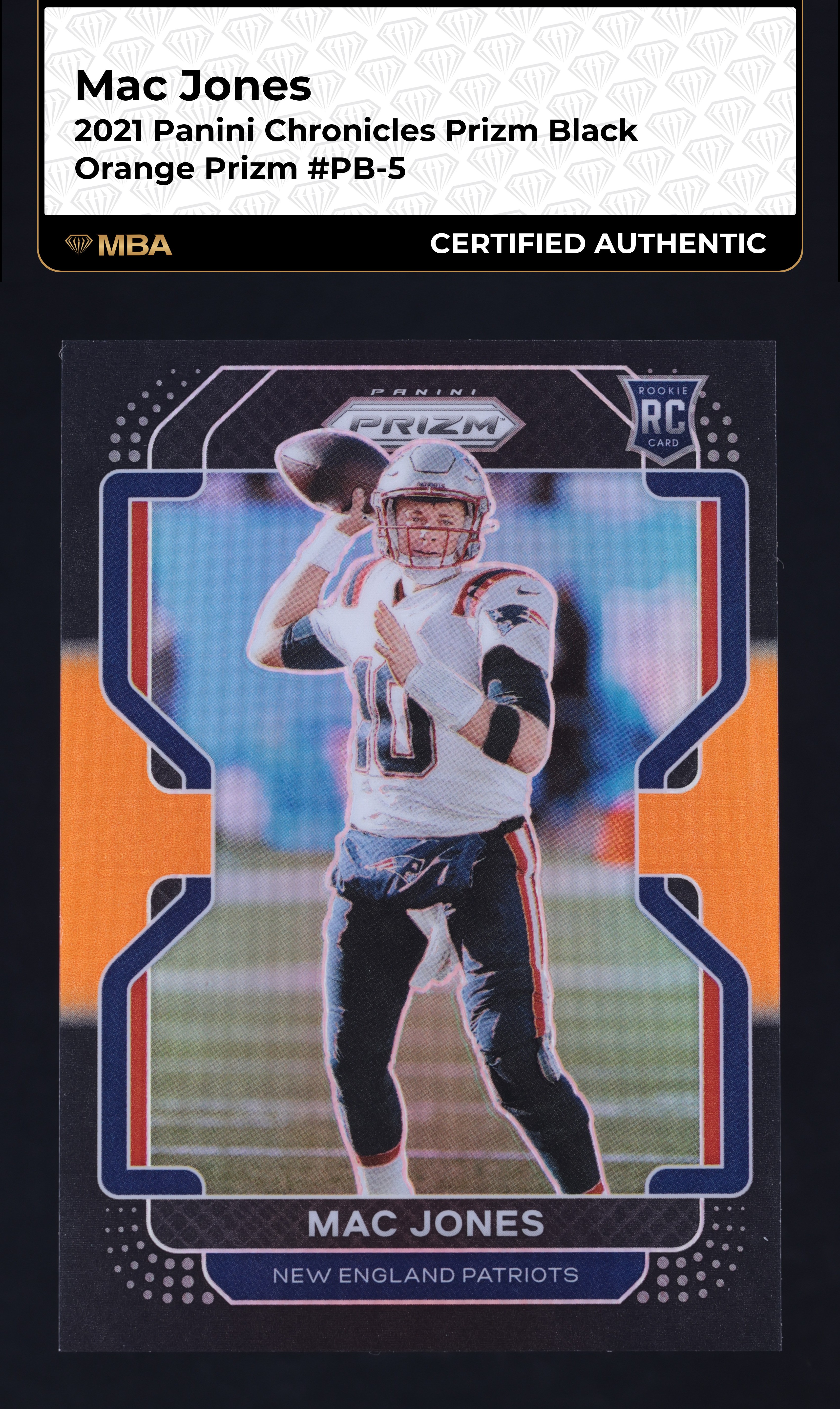 2021 Panini Chronicles Prizm Black Orange Mac Jones ROOKIE /75 #PB-5 MBA AUTH