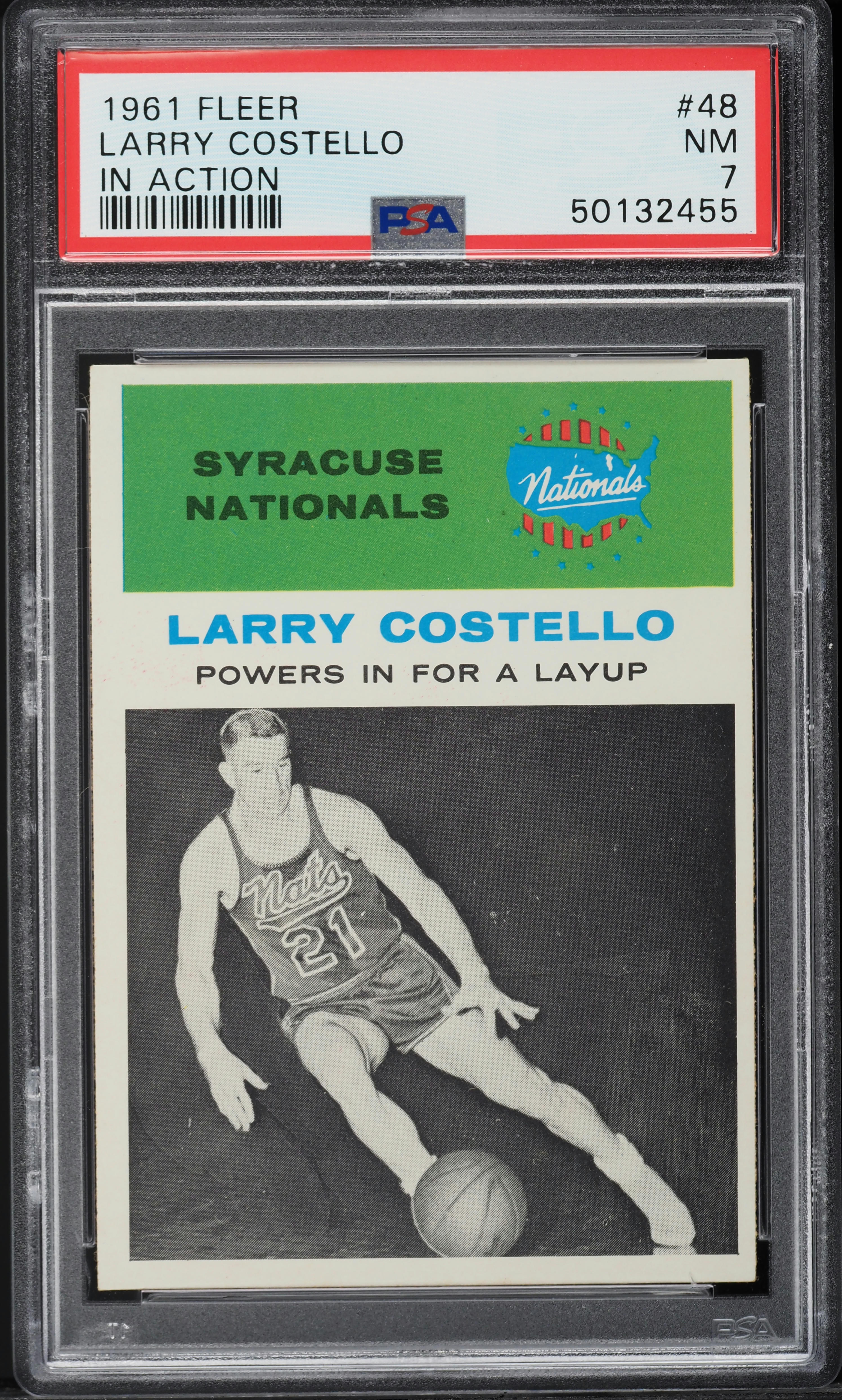 1961 Fleer Basketball Larry Costello IN ACTION #48 PSA 7 NRMT