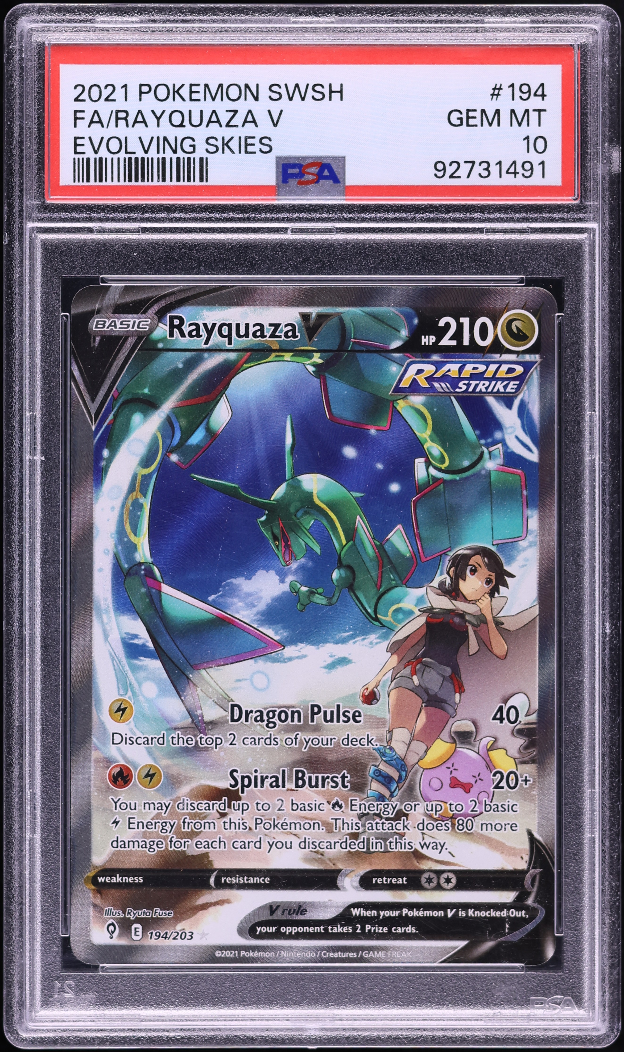 2021 Pokemon Sword & Shield Evolving Skies Alt Art Rayquaza V #194 PSA 10 GEM MINT