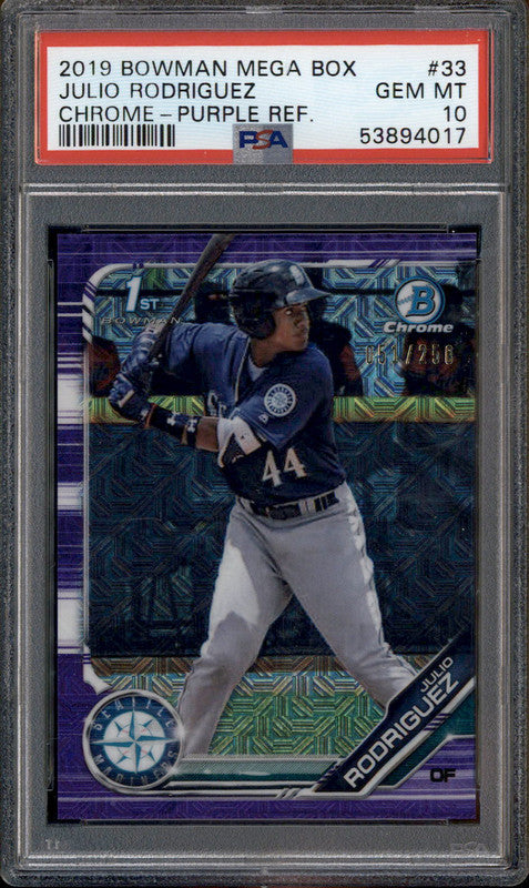 2019 Bowman Mega Box Chrome Purple Refractor #33 Julio Rodriguez RC /250 PSA 10