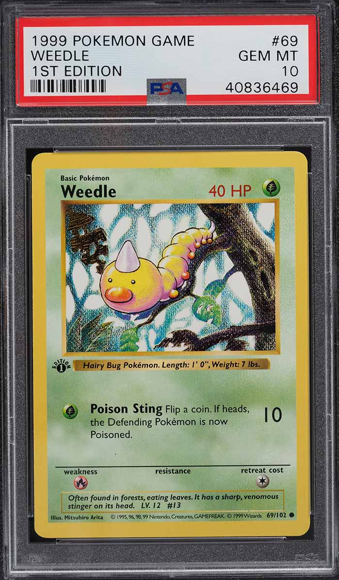 1999 Pokemon Base Set Shadowless 1st Edition Weedle #69 PSA 10 GEM MINT