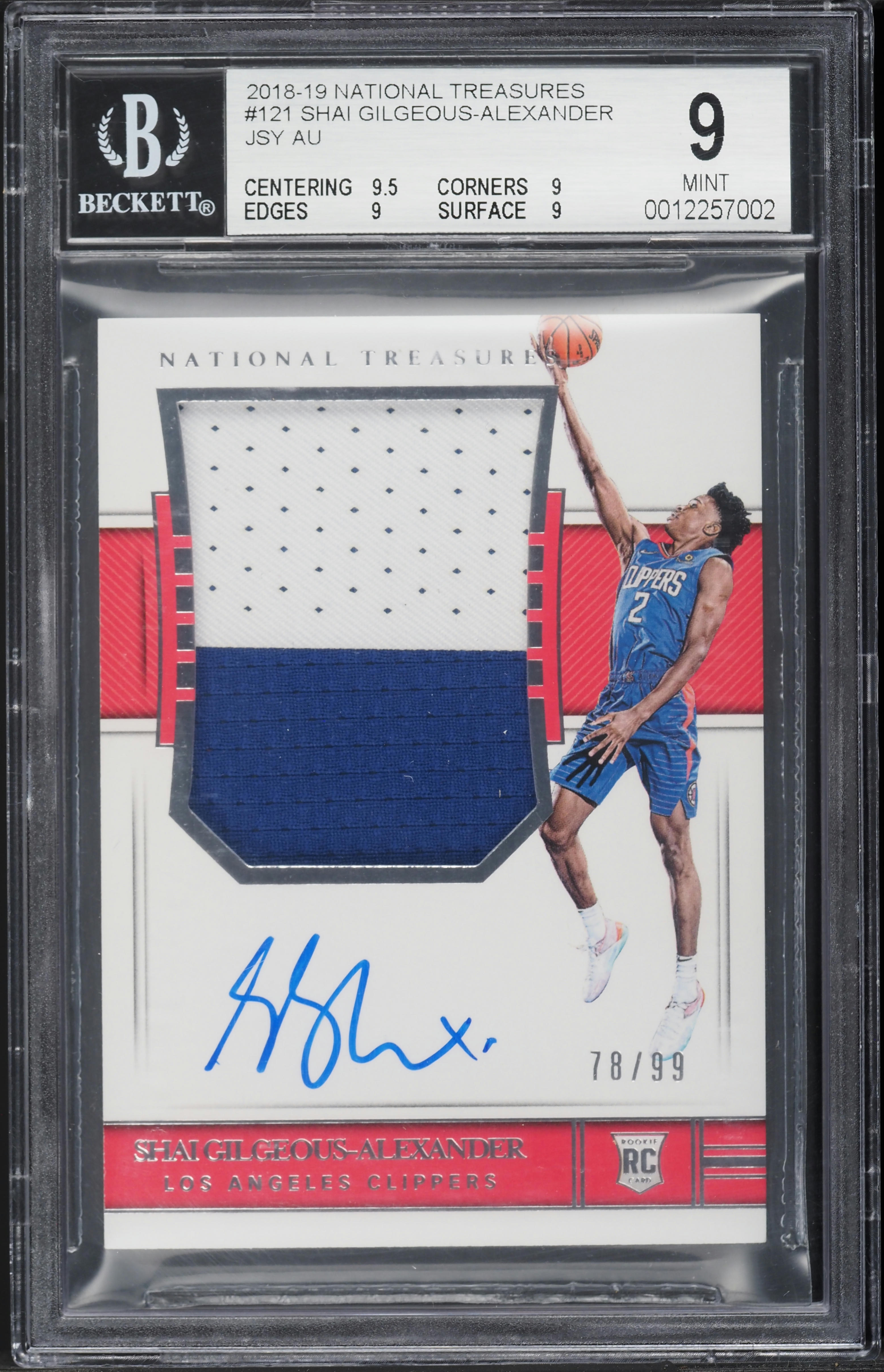 2018 National Treasures Shai Gilgeous-Alexander RC PATCH AUTO /99 #121 BGS 9