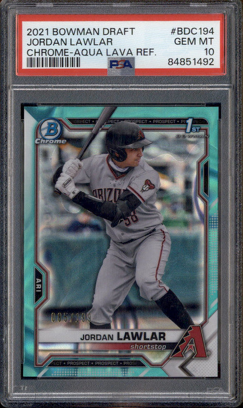 2021 Bowman Chrome Aqua Lava Refractor #BDC194 Jordan Lawlar RC /199 PSA 10