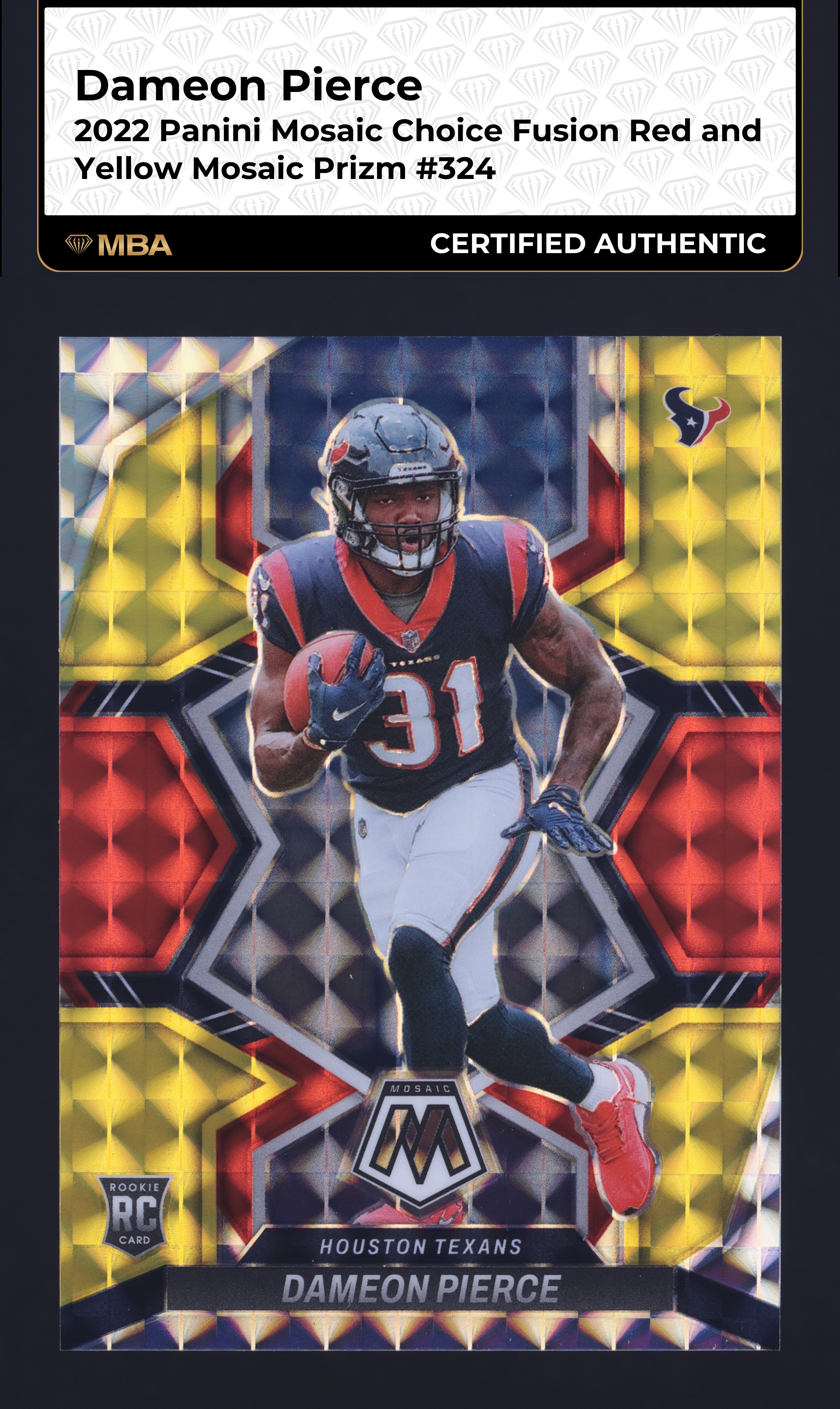 2022 Panini Mosaic Choice Fusion Red Yellow Dameon Pierce RC 80/80 #324 MBA AUTH