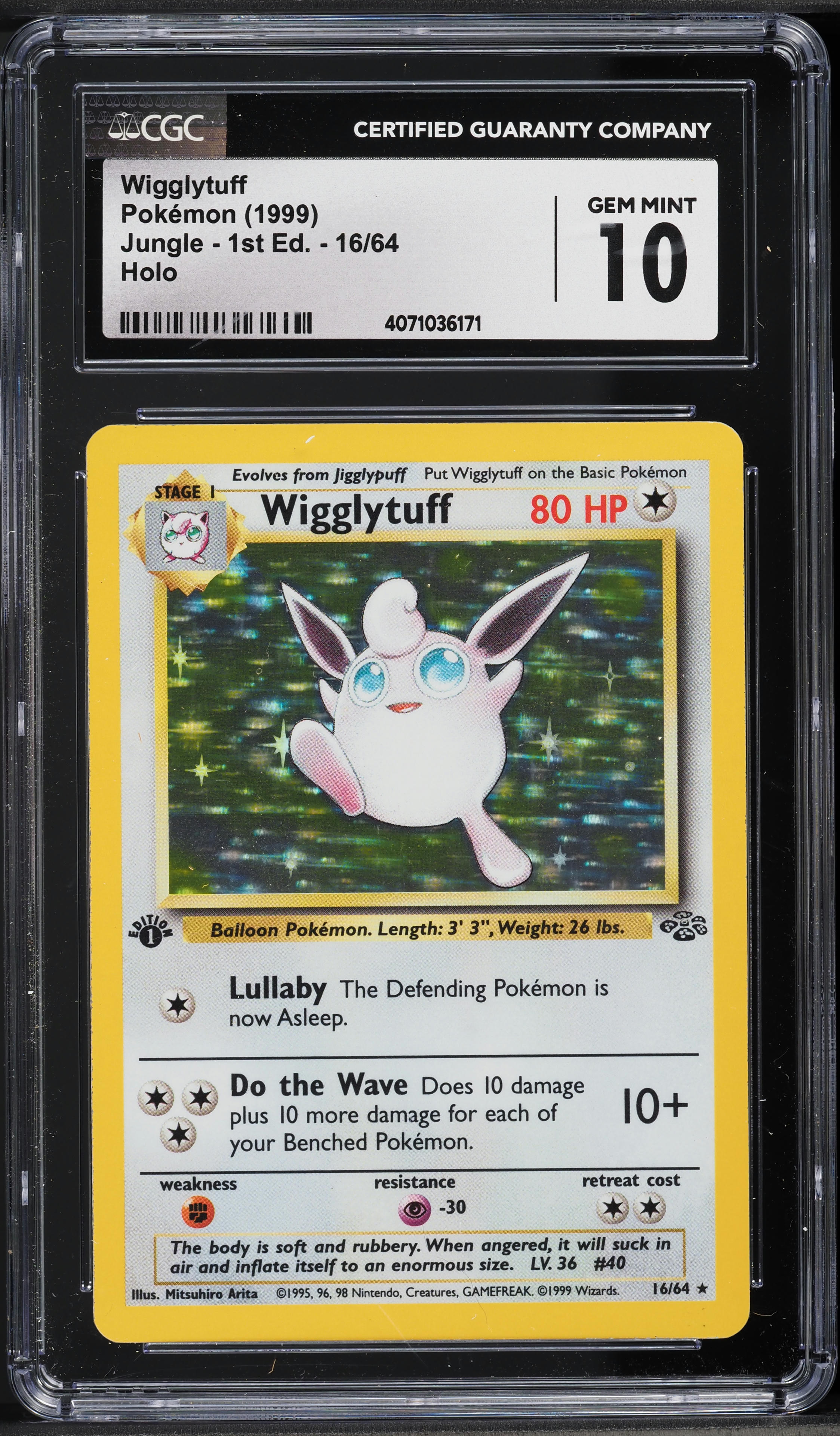 1999 Pokemon Jungle 1st Edition Holo Wigglytuff #16 CGC 10 GEM MINT