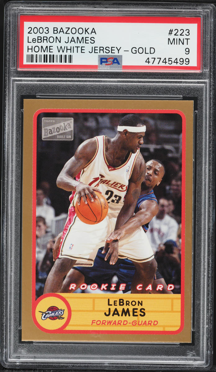 2003 Topps Bazooka Home White Jersey Gold LeBron James ROOKIE #223 PSA 9 MINT